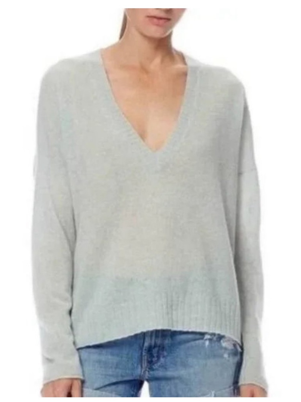 360 Cashmere x Rocky Barnes V Neck Sweater Light Mint Green Size Large
